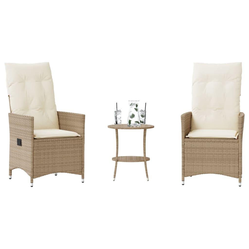 Bistrosæt til haven i polyrattan - 3 dele med hynder, beige