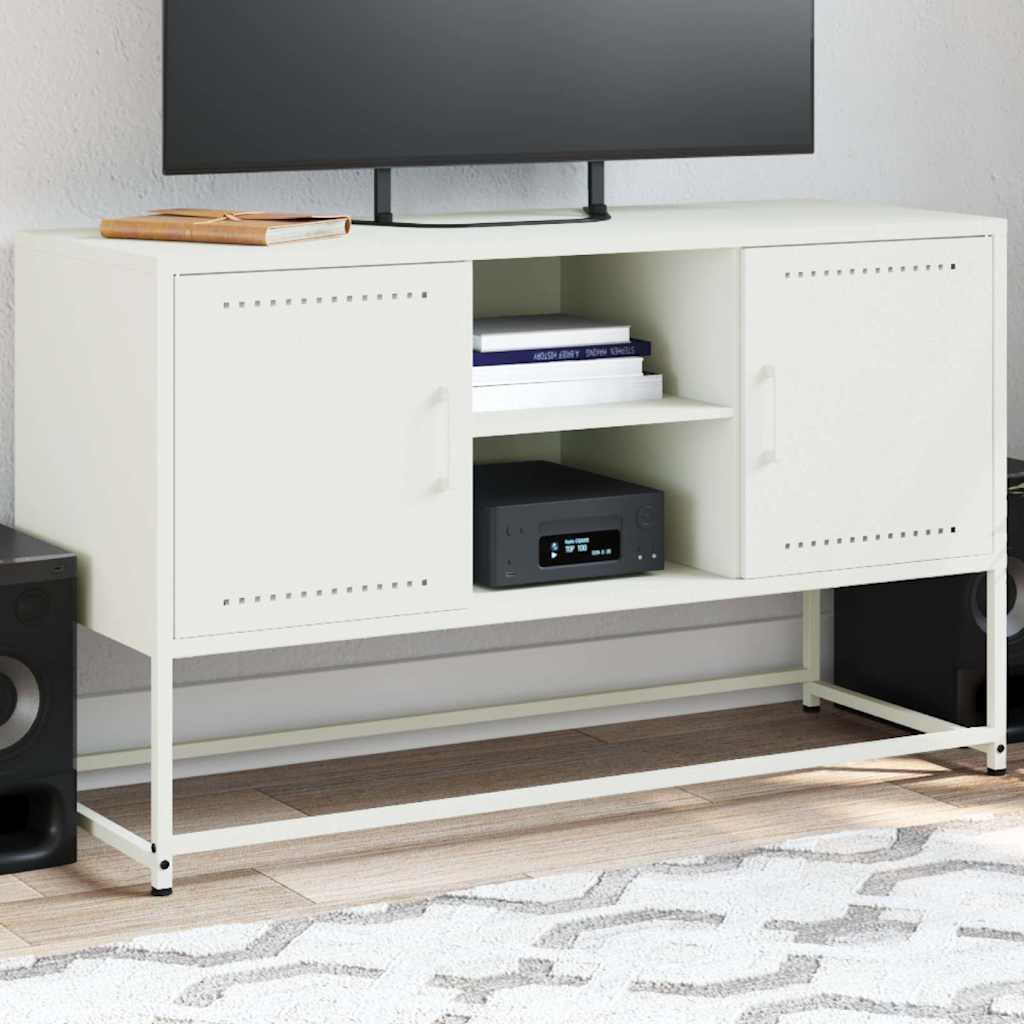 Tv-bord i stål - 100,5 × 39 × 60,5 cm, hvid