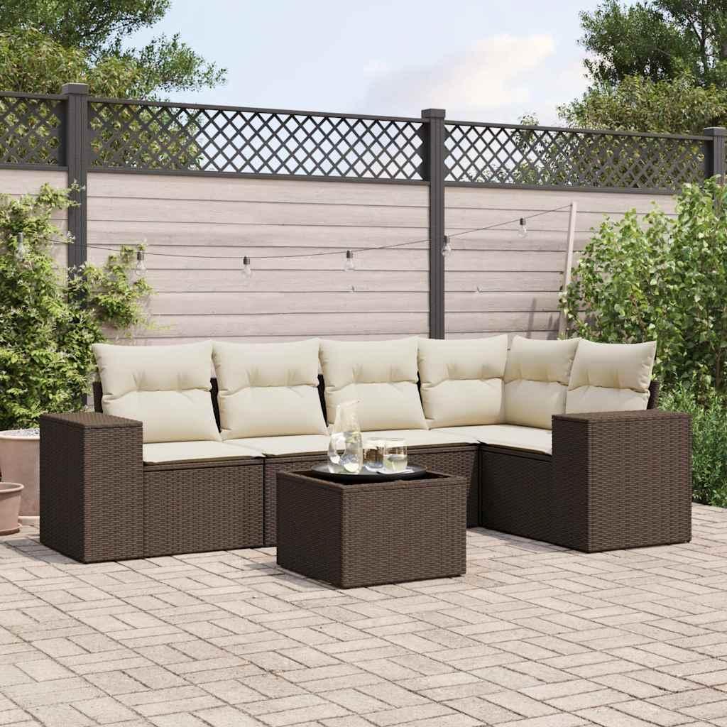 Sofasæt til haven i polyrattan - 6 dele med hynder, brun