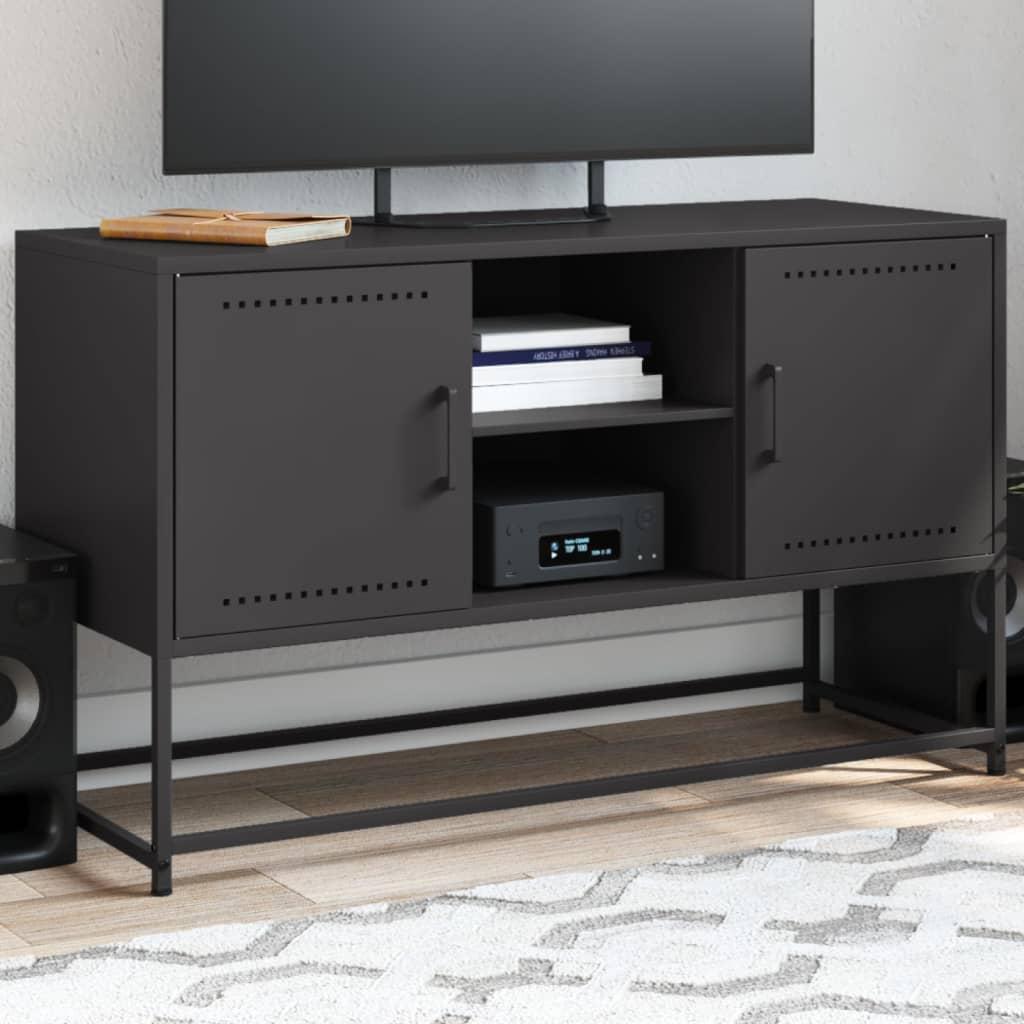 Tv-bord i stål - 100,5 × 39 × 60,5 cm, sort, industriel stil