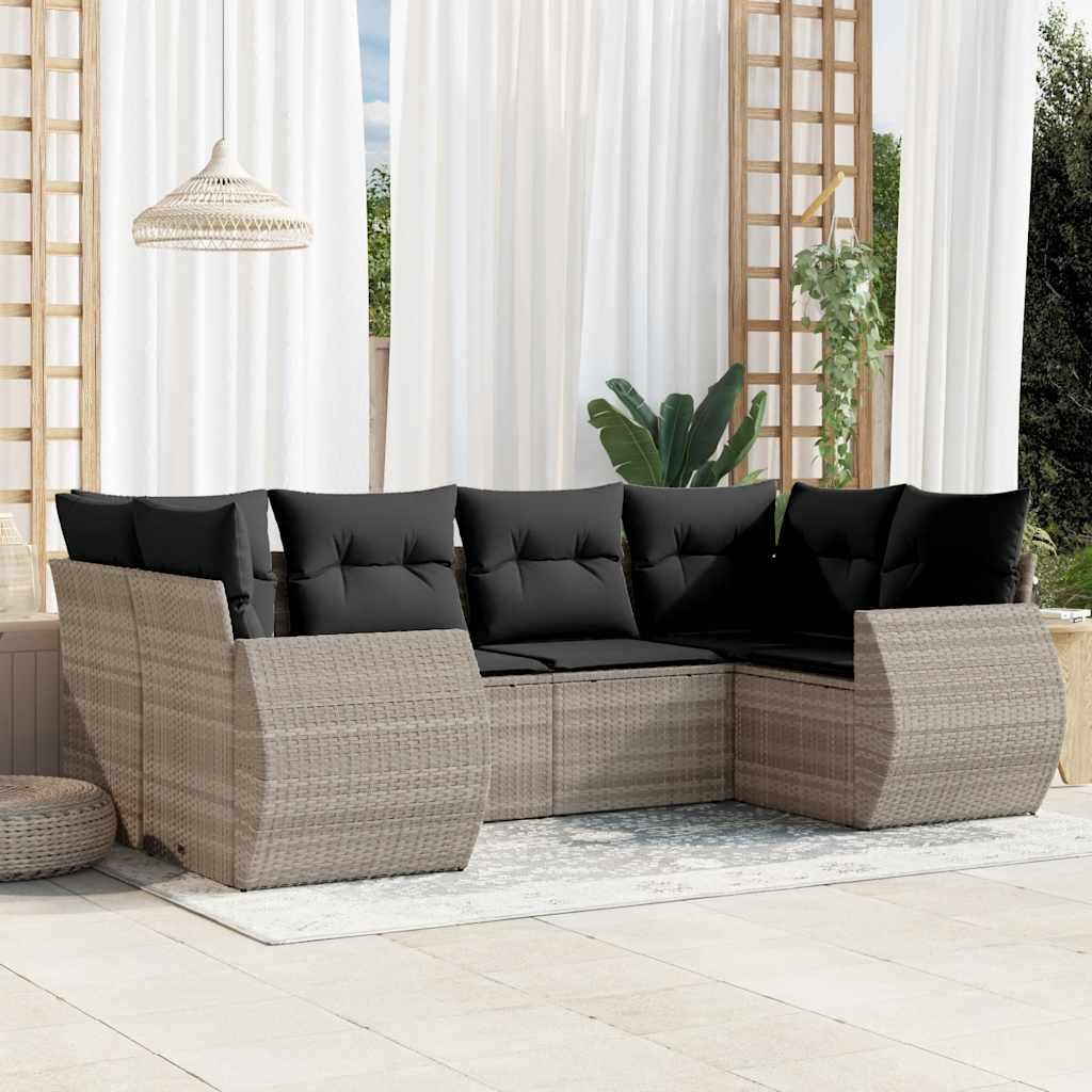 Sofasæt til haven - 6 dele med hynder i polyrattan, lysegrå