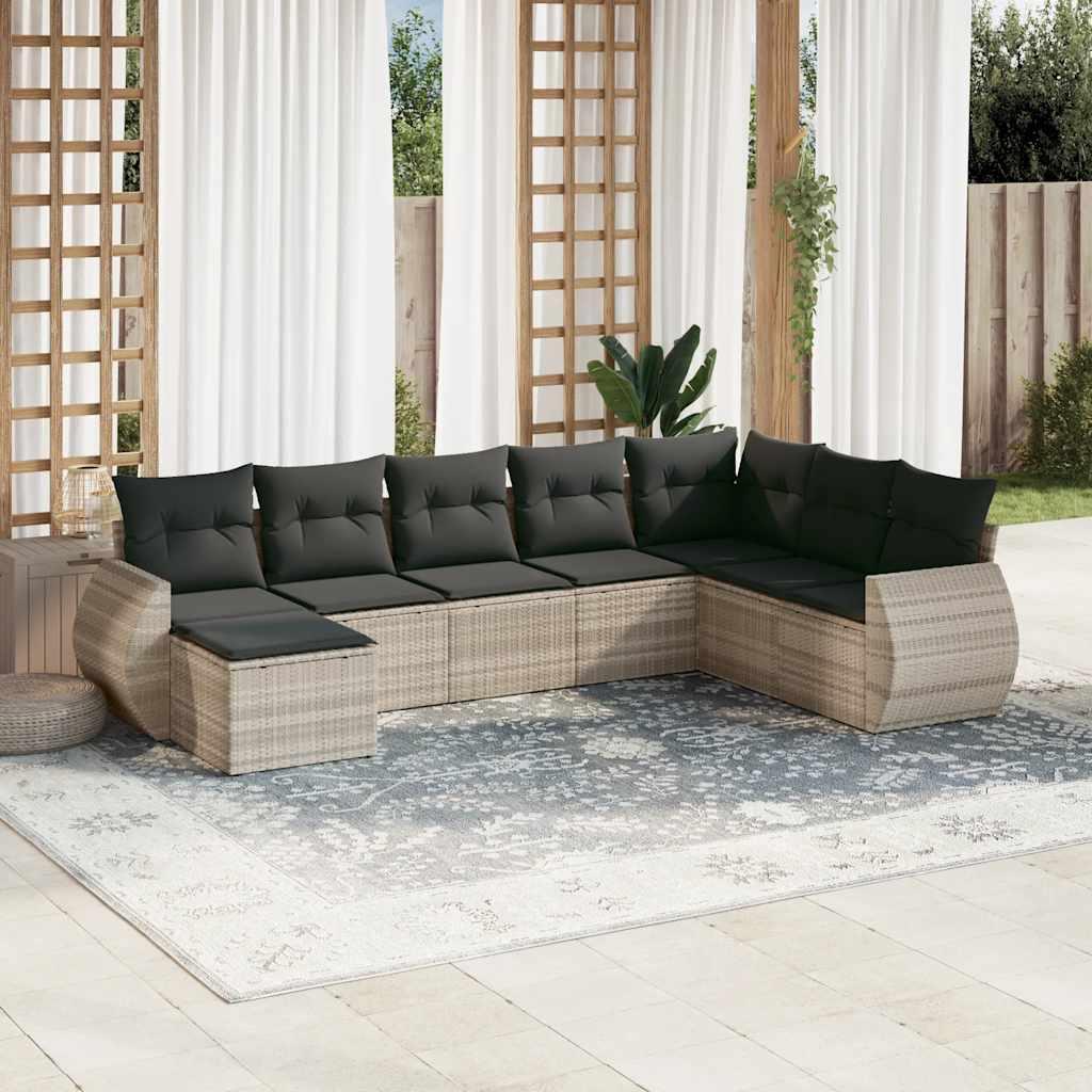 Sofasæt til haven - 8 dele med hynder i polyrattan, lysegrå