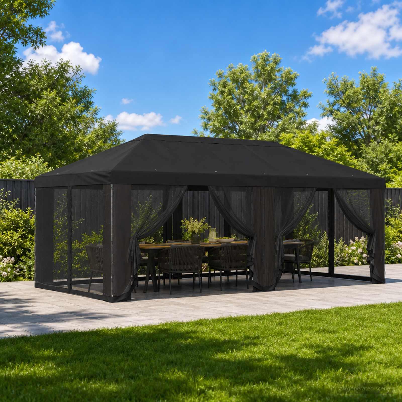 Gazebo cover med sidevægge 6 x 3 m - sort polyester 190 gsm