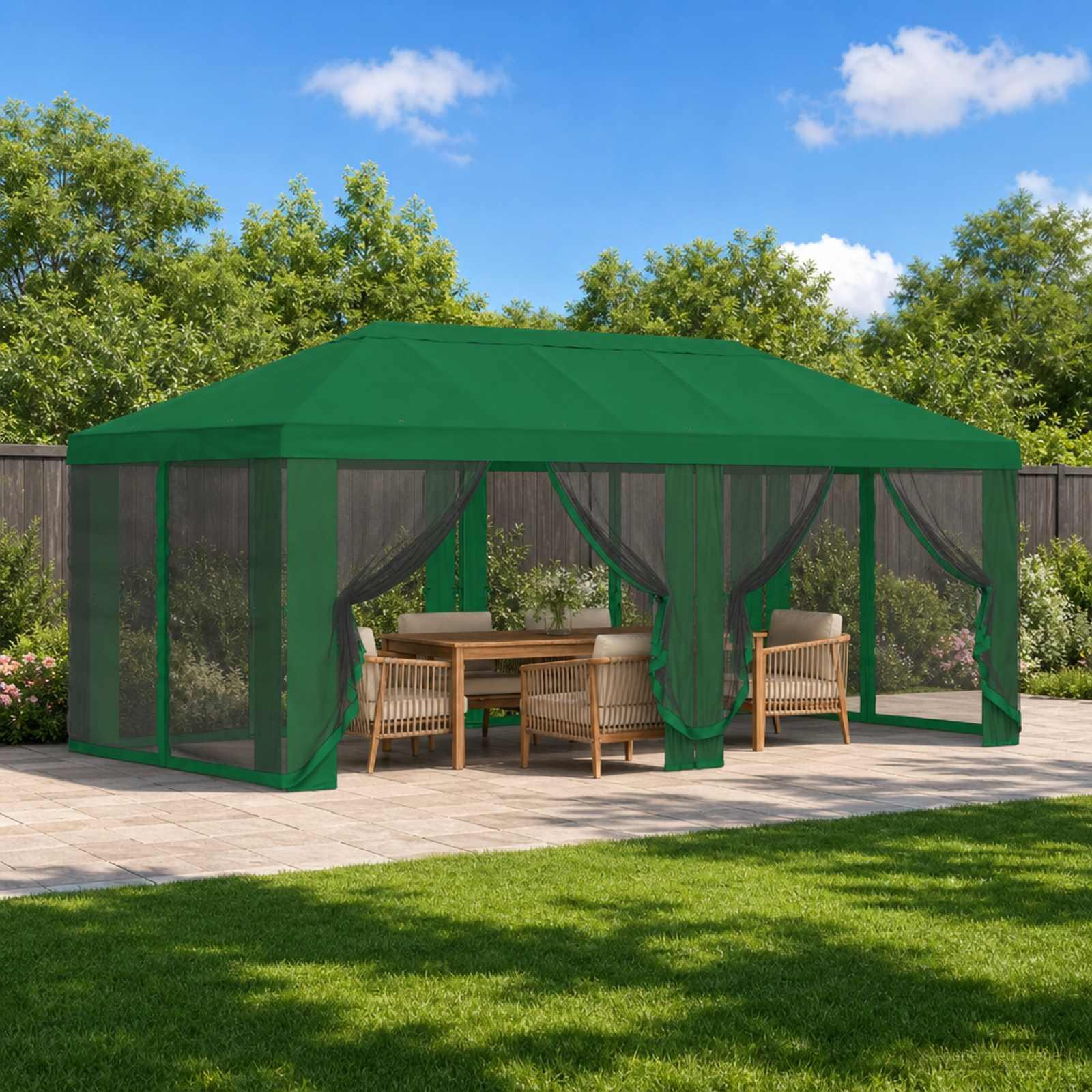 Gazebo cover med sidevægge 6 x 3 m - grøn polyester 190 gsm
