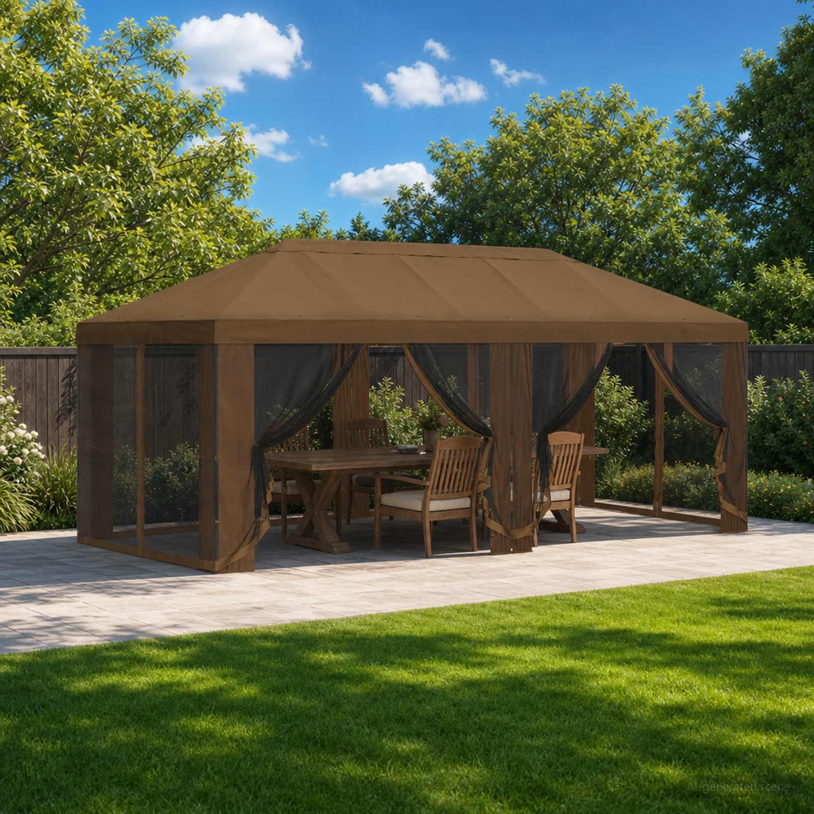 Gazebo cover med sidevægge 6 × 3 m - gråbrun polyester 190
