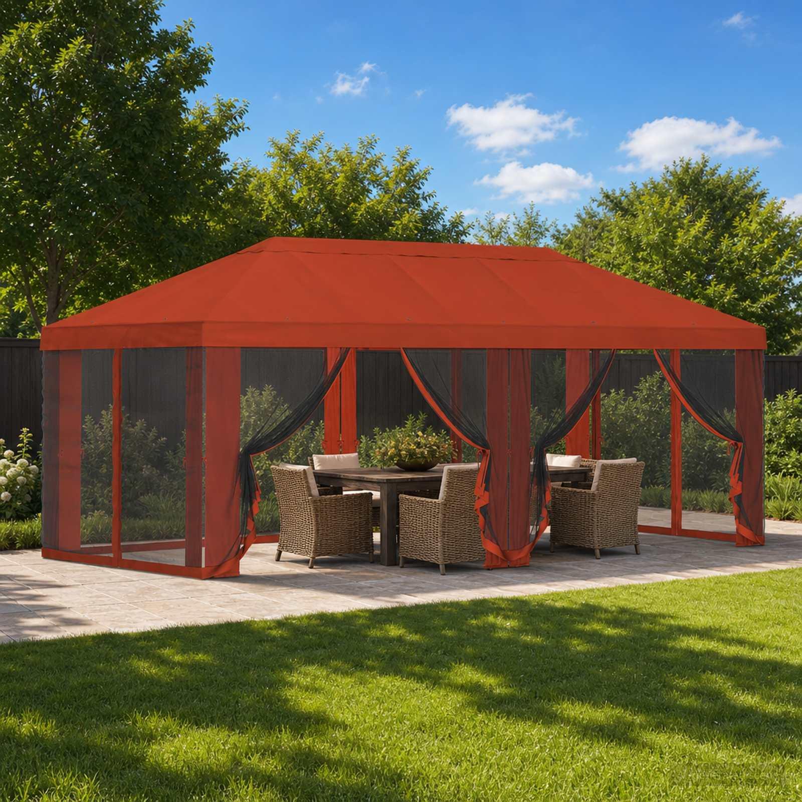 Gazebo cover med sidevægge 6 × 3 m - terrakotta polyester 190 gsm