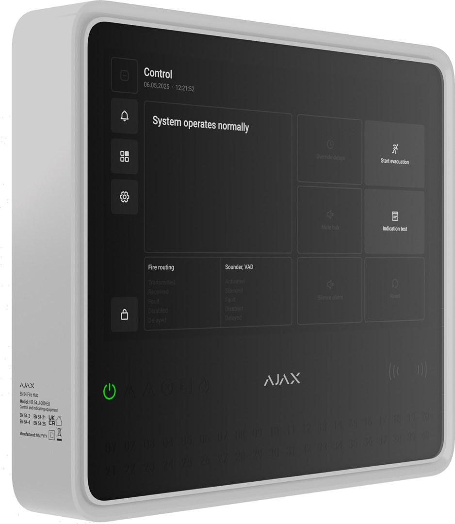 Ajax EN54 Fire Hub Jeweller - hvid brandcentral til alarmsystem