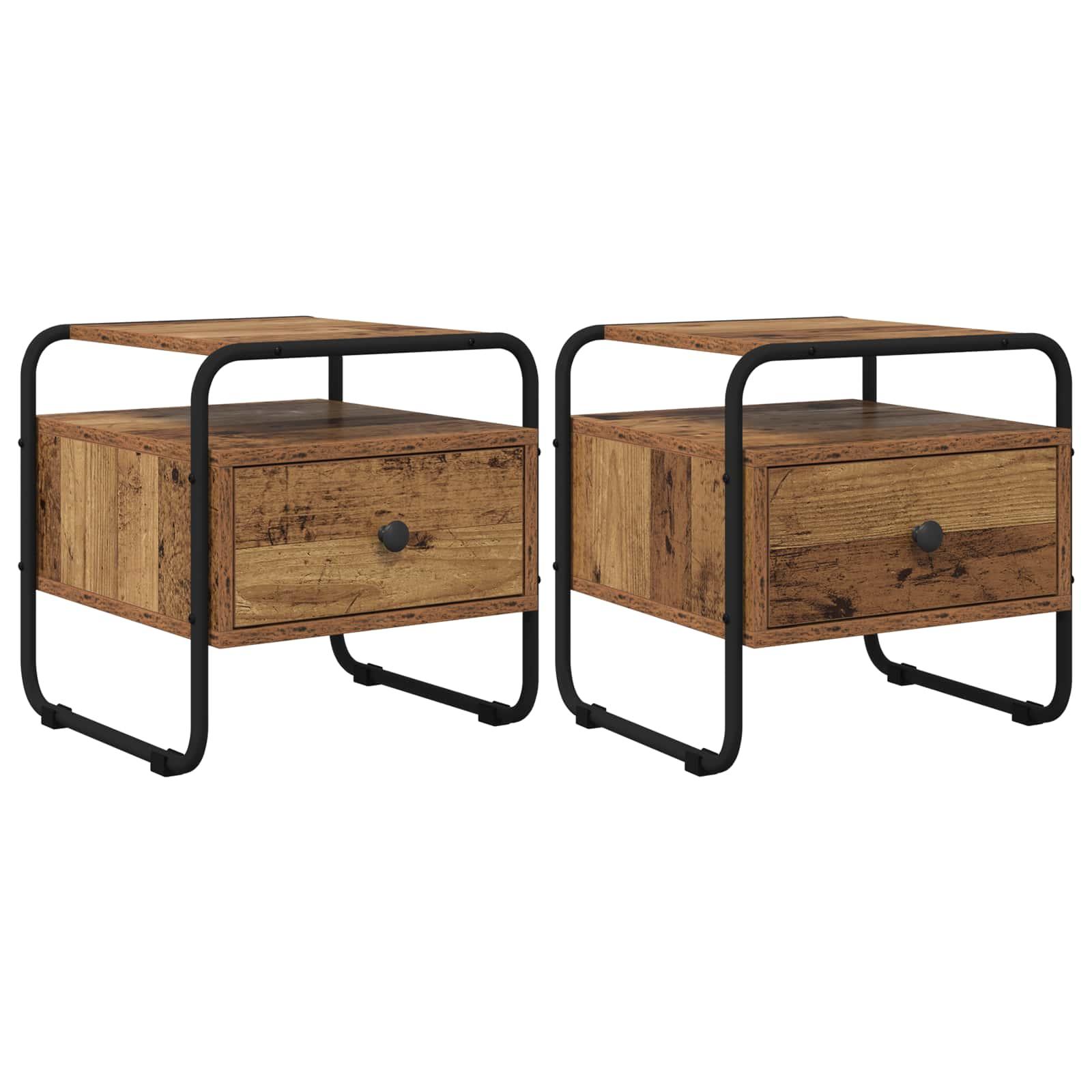 Natskab sæt af 2 - gammelt træ look, 40 × 39,5 × 40 cm, konstrueret træ