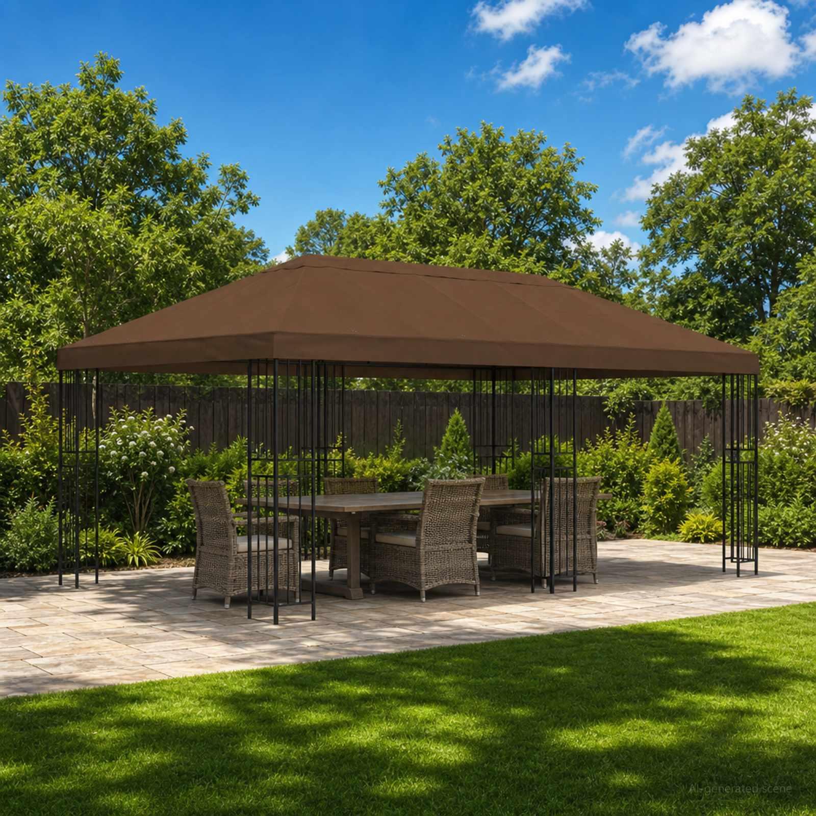 Gazebo klap-cover 6 × 3 m - brun polyester 190 gsm