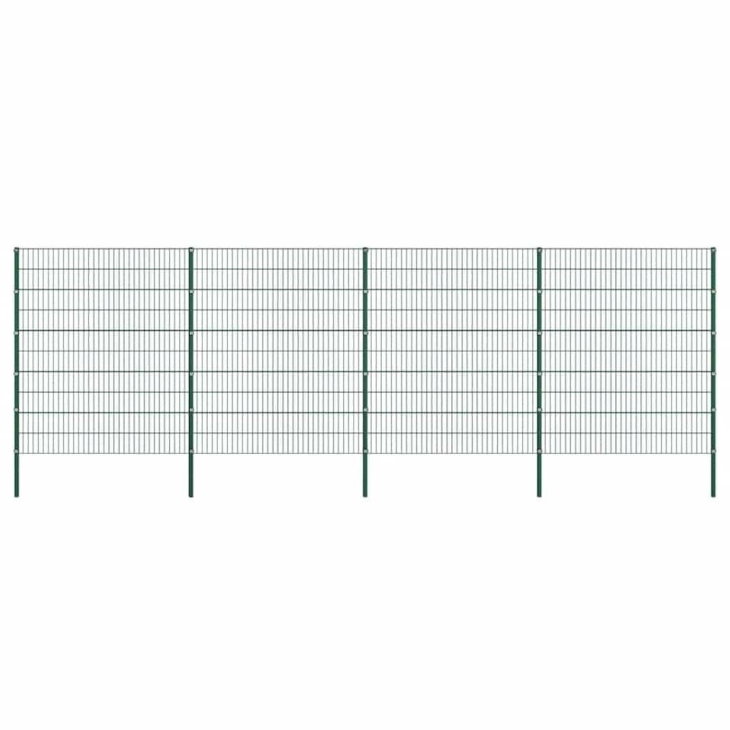 Hegnspanel med stolper i pulverlakeret jern 694,5 × 200 cm - grøn