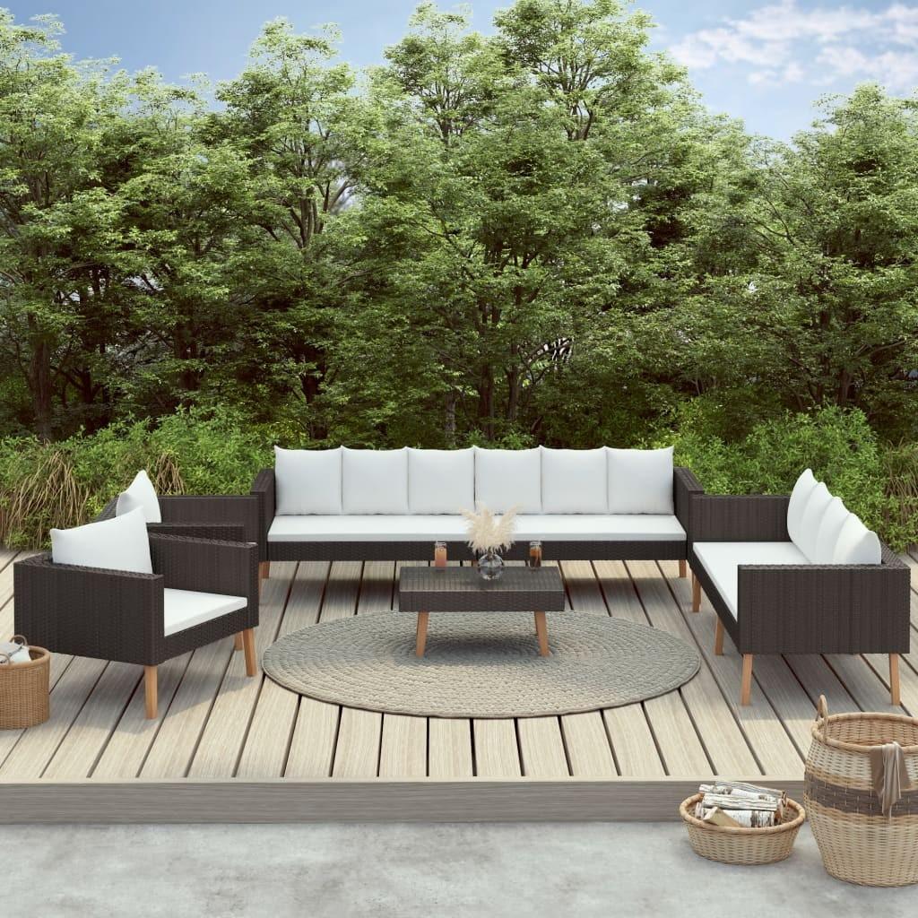 Loungesæt Til Haven 6 Dele Med Hynder Polyrattan - Sort / 3-sædet 2-sædet 2x lænestol bord