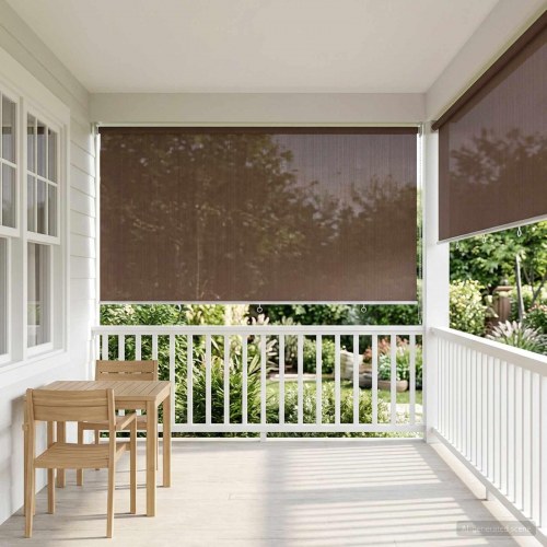 Udendørs rulleskærm gråbrun 350 x 140 cm HDPE med 90% UV-blok