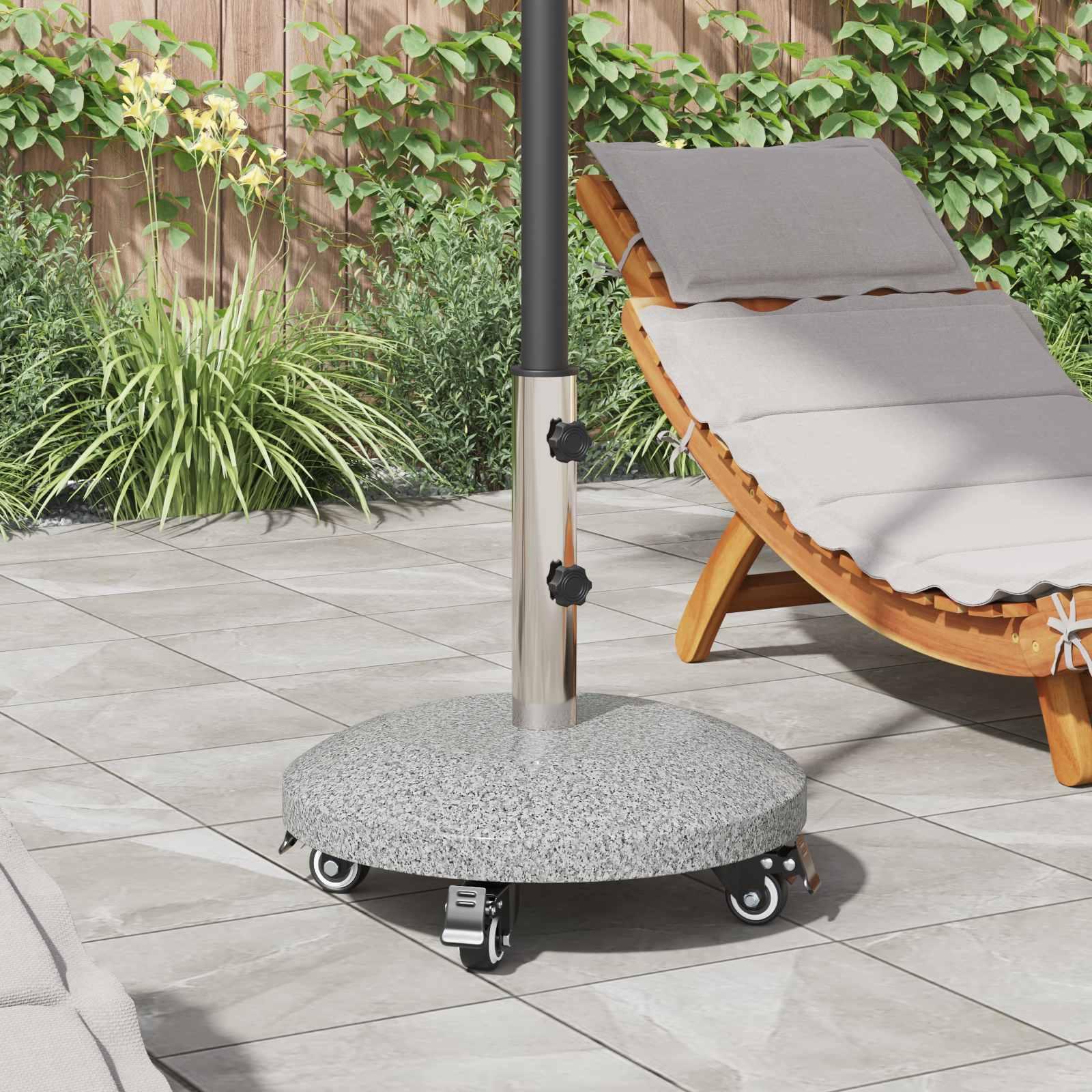 Parasolbase i granit med hjul til 4-5 cm parasolstang 27,2 kg - grå