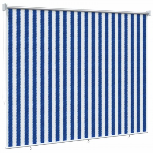 Udendørs rullegardin 225 x 140 cm 90% UV-blok blå og hvid stribet HDPE