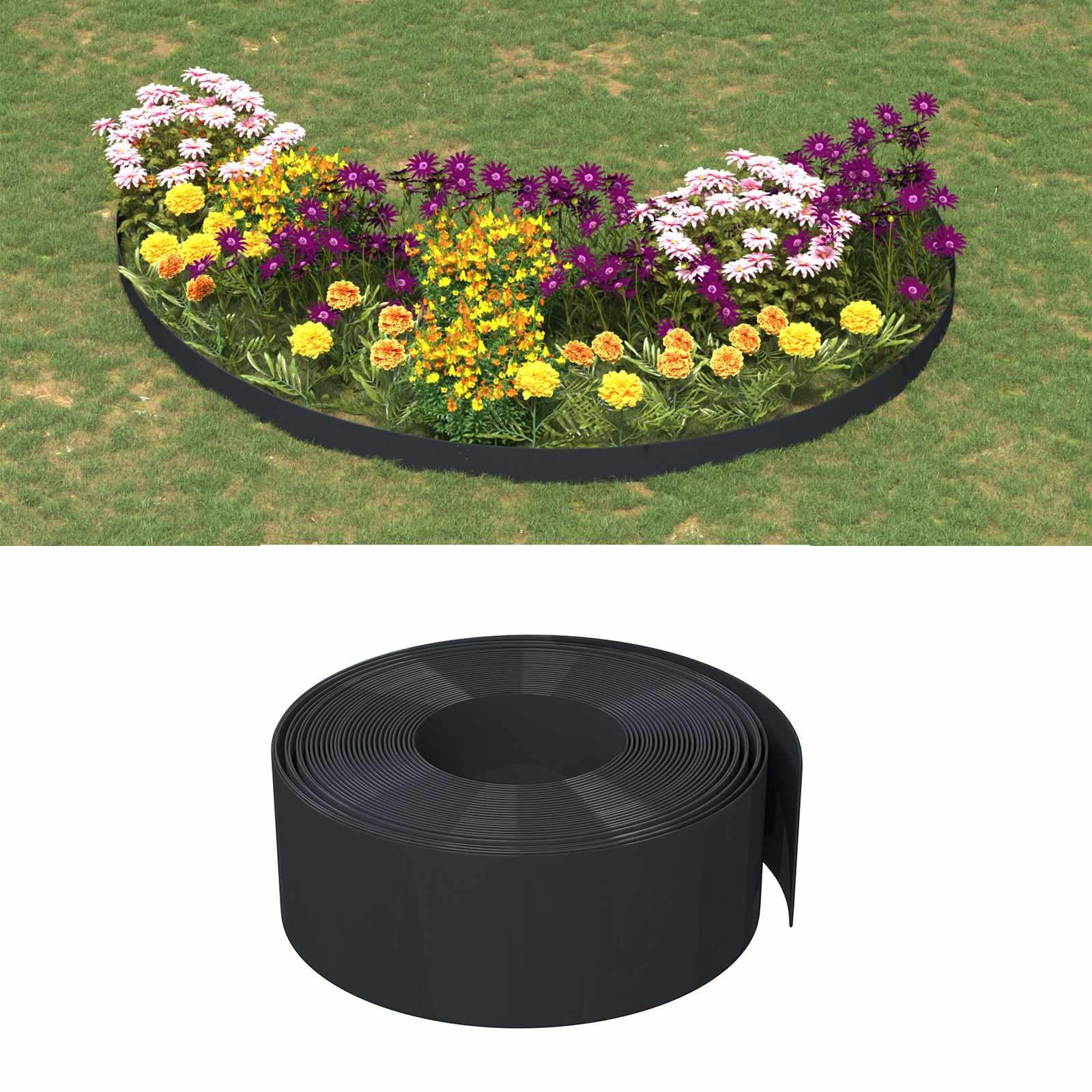 Havekant 25 m x 20 cm i PE sort - fleksibel bedkant til have