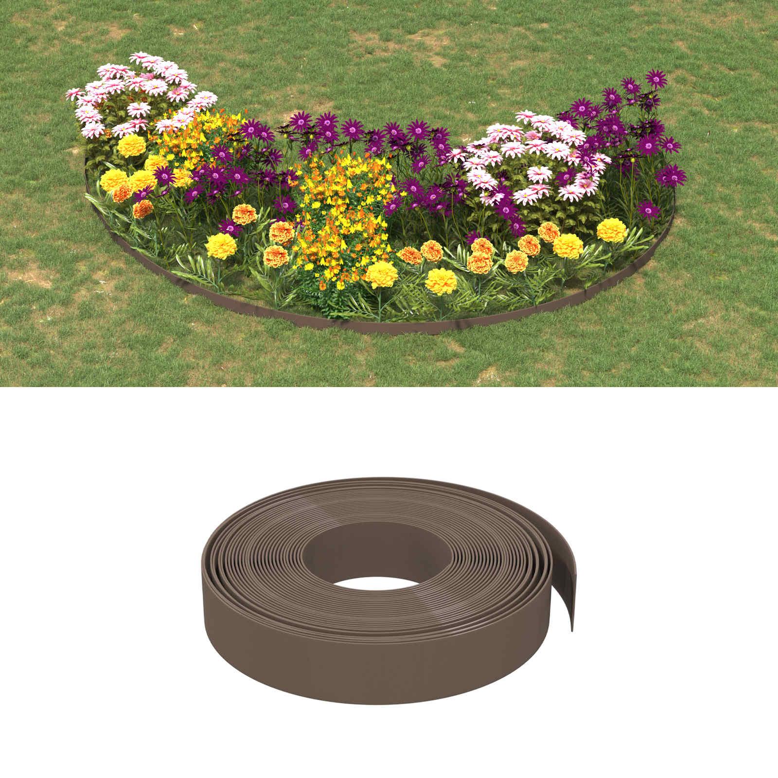 Havekant 25 m x 10 cm i PE brun - fleksibel bedkant til have