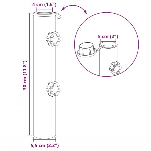 Parasolfodrør i rustfrit stål 30 cm til parasolstang 40-50 mm