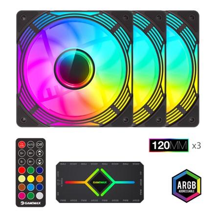 GameMax KF300 BK kabinetventilator 120 mm 3-pak ARGB - sort billede