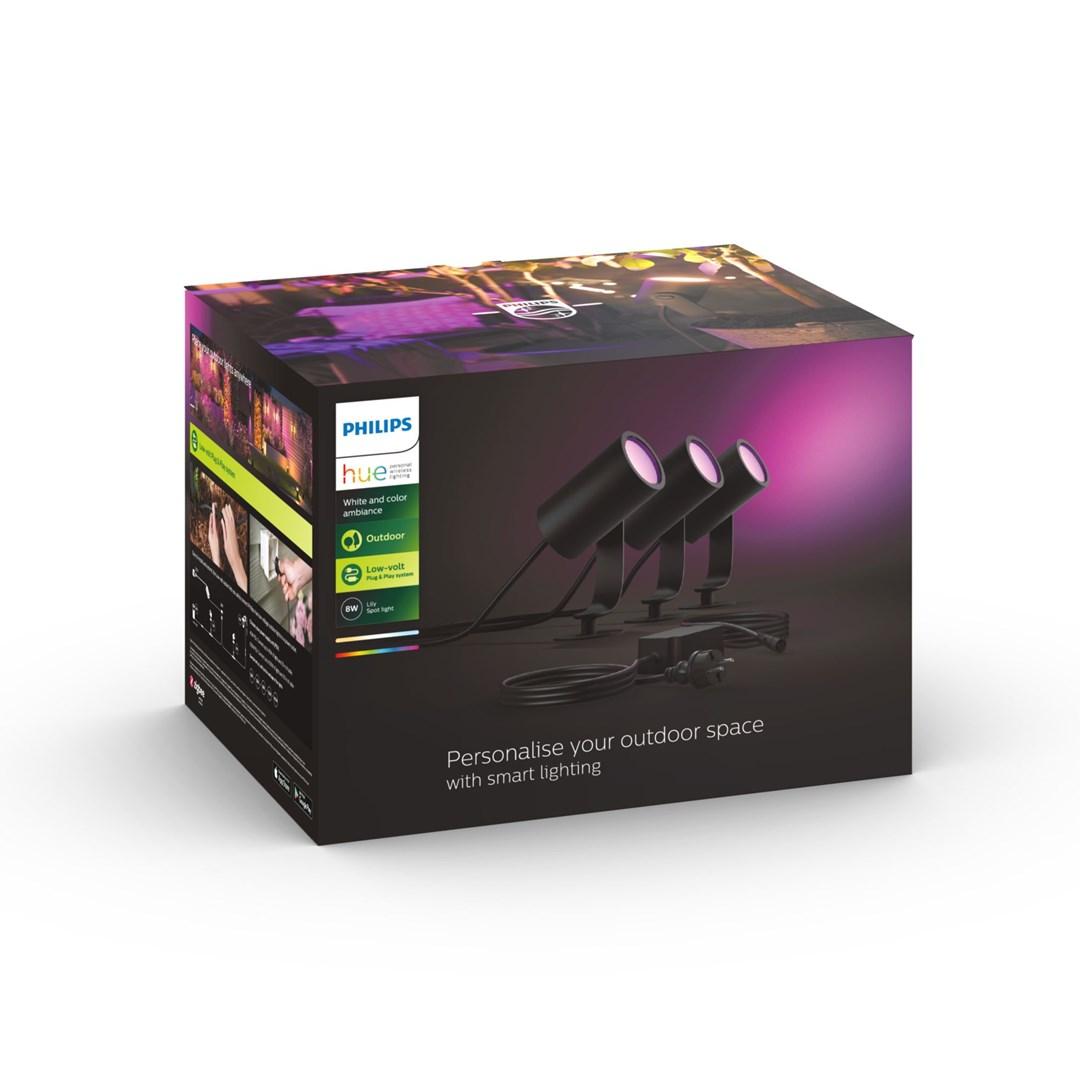 Philips Hue Lily White and Color Ambiance udendørs spotlampe 3-pak sort