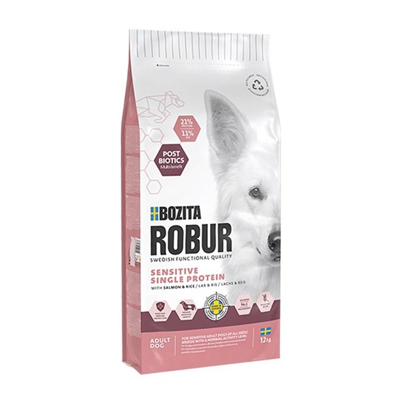 BOZITA Robur Adult Sensitive Single Protein - Laks & ris tørfoder til hund, 12 kg