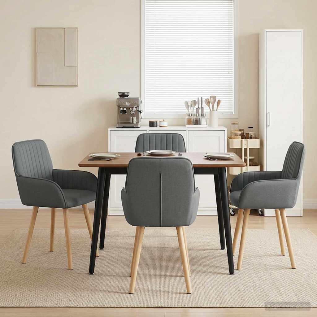 Spisestole i stof 4 stk med armlæn - mørkegrå, 56,5 x 50 x 87,5 cm