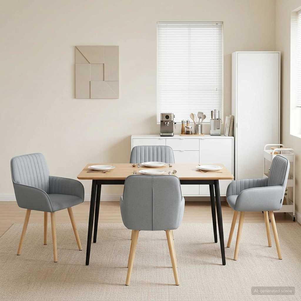 Spisestole 4 stk i stof med armlæn - lysegrå, 56,5 x 50 x 87,5 cm