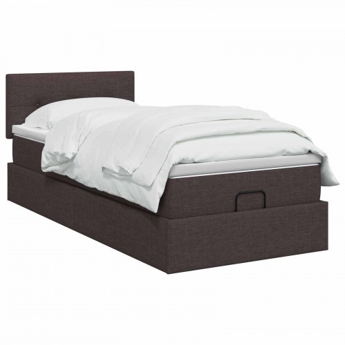 Ottoman seng med opbevaring og madras 100 x 200 cm mørk brun stof
