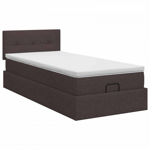 Ottoman seng med opbevaring og madras 100 x 200 cm mørk brun stof