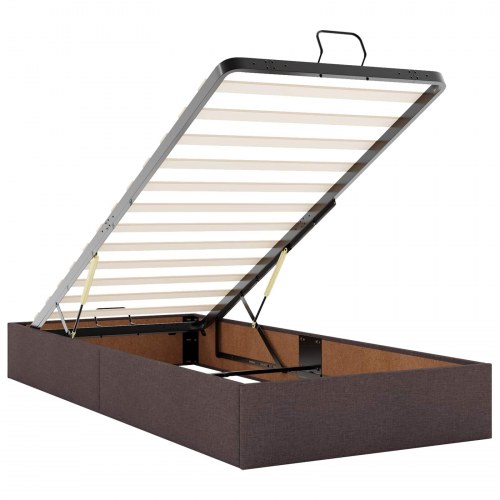 Ottoman seng med opbevaring og madras 100 x 200 cm mørk brun stof