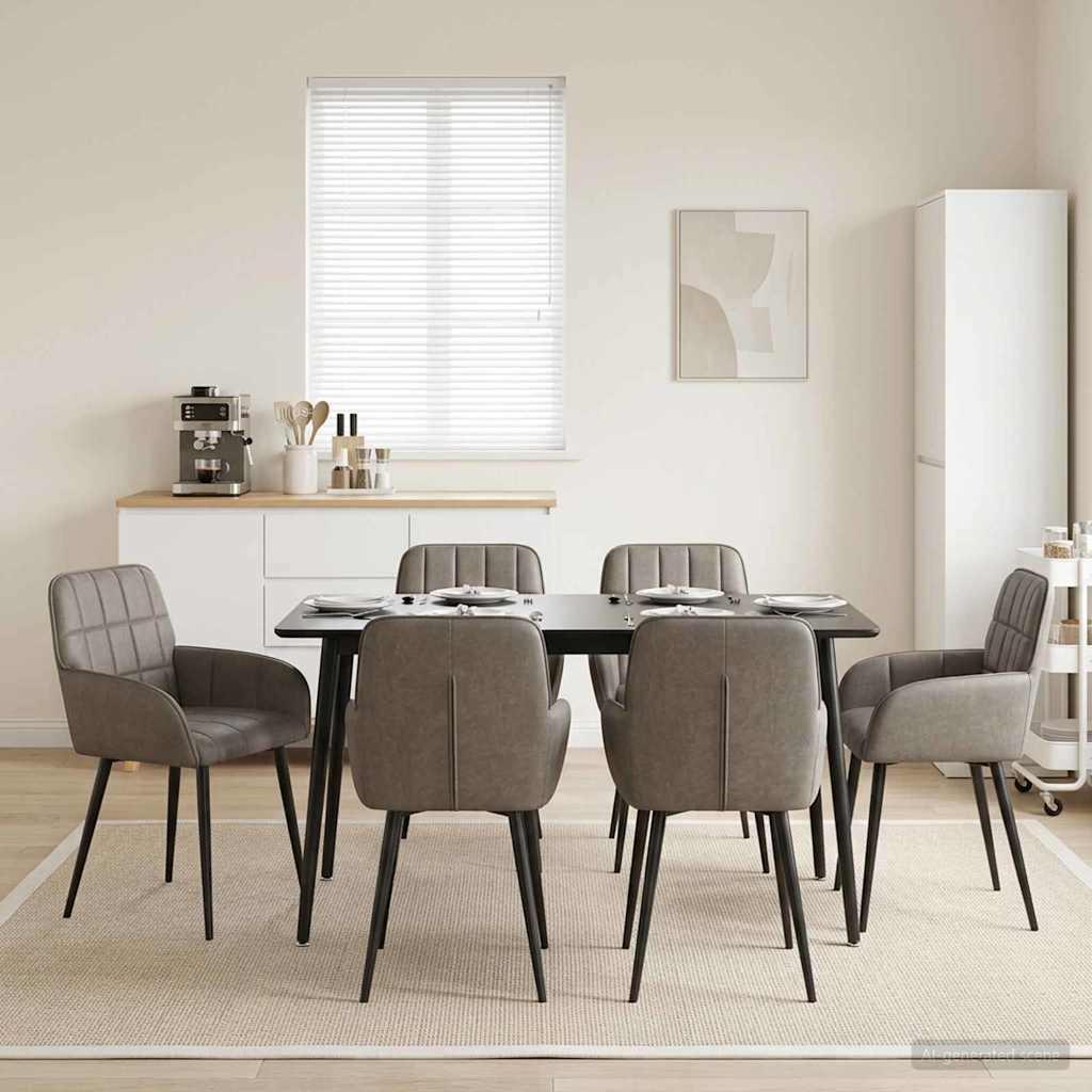 Spisestole 6 stk i kunstlæder med armlæn - grå 57 x 50 x 85 cm