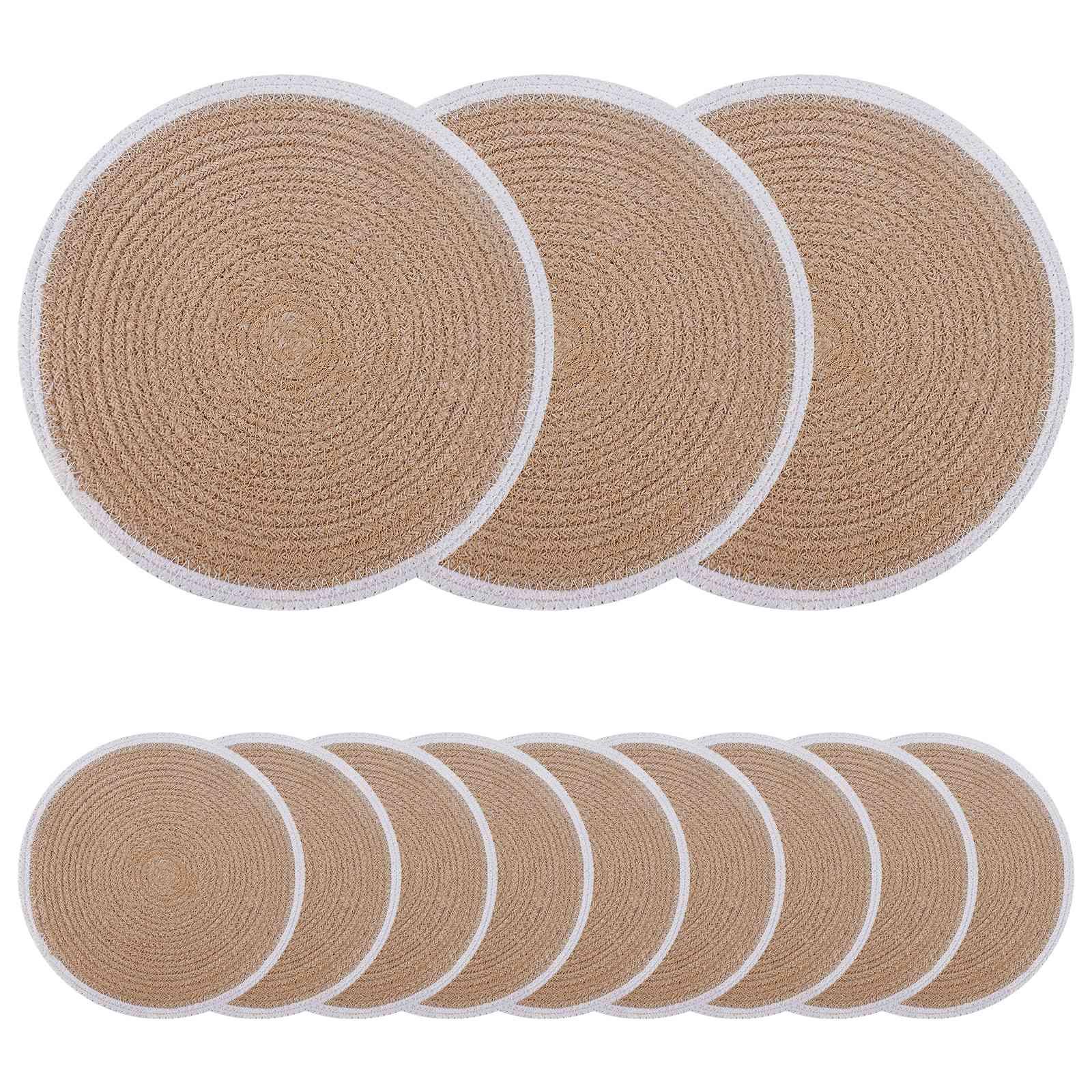 Jute dækkeservietter 12 stk natur og hvid Ø 30 cm