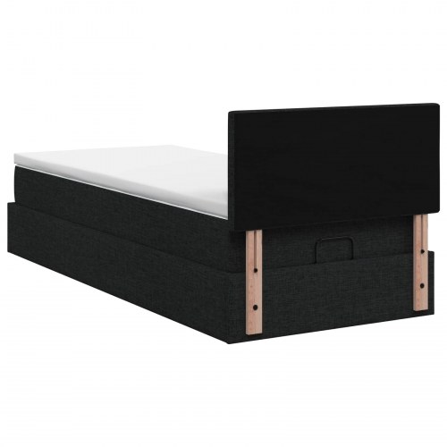 Ottoman seng med opbevaring og madras 100 x 200 cm - sort stof