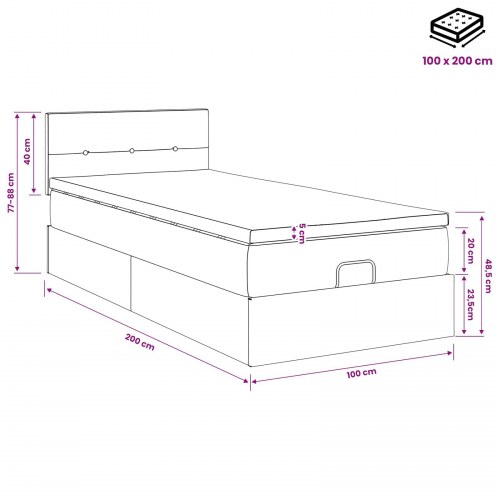 Ottoman seng med opbevaring og madras 100 x 200 cm - sort stof