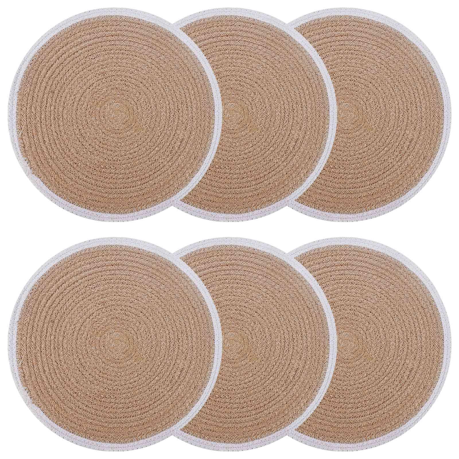 Jute dækkeservietter 6 stk natur og hvid Ø 30 cm