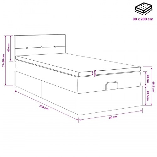 Ottoman seng med madras og hovedgærde 90 x 200 cm - blå stof