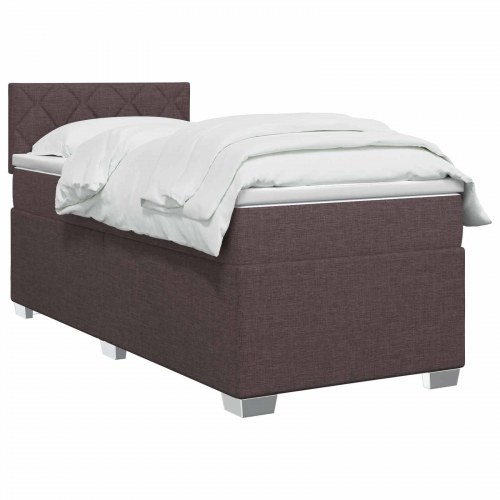 Boksmadras med topmadras 100 x 200 cm - mørk brun stofseng