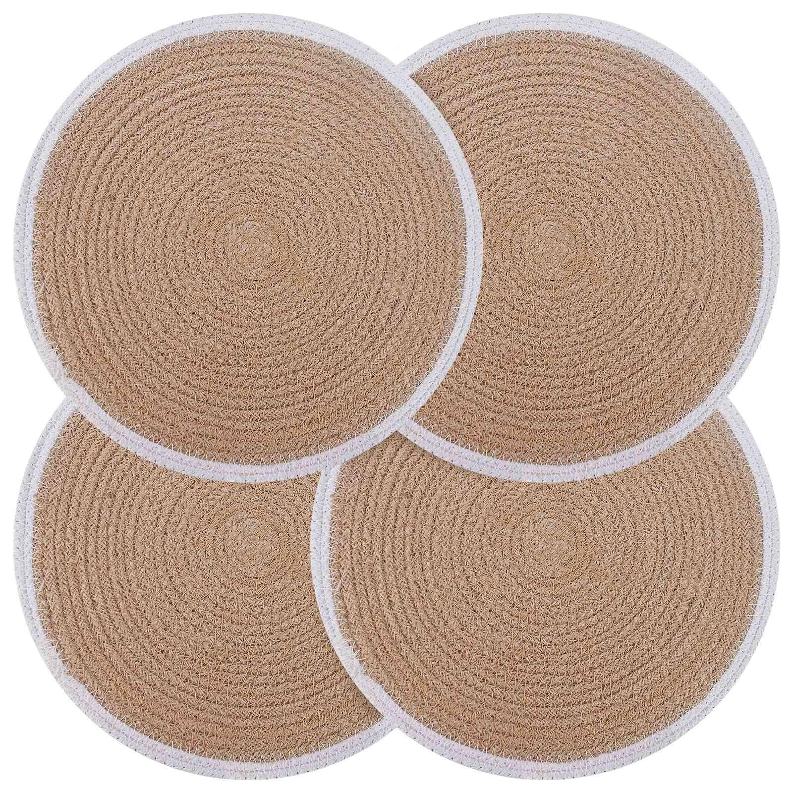 Jute dækkeservietter 4 stk natur og hvid Ø 30 cm