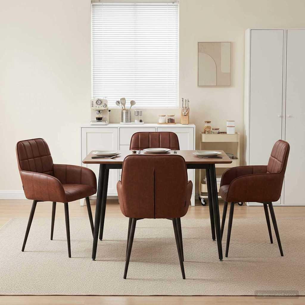 Spisestole 4 stk i kunstlæder med armlæn - skinnende brun 57 x 50 x 85 cm