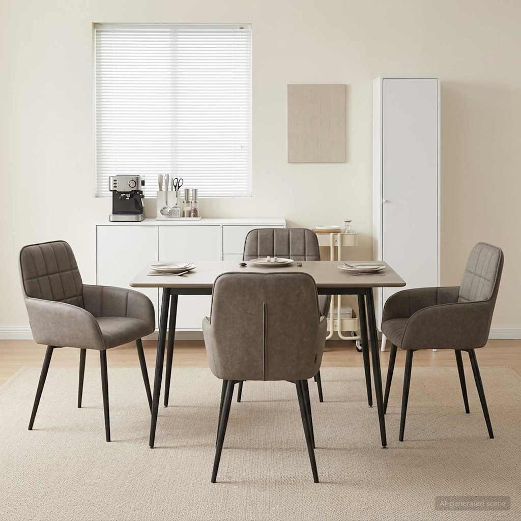 Spisestole 4 stk i kunstlæder med armlæn - grå, 57 x 50 x 85 cm