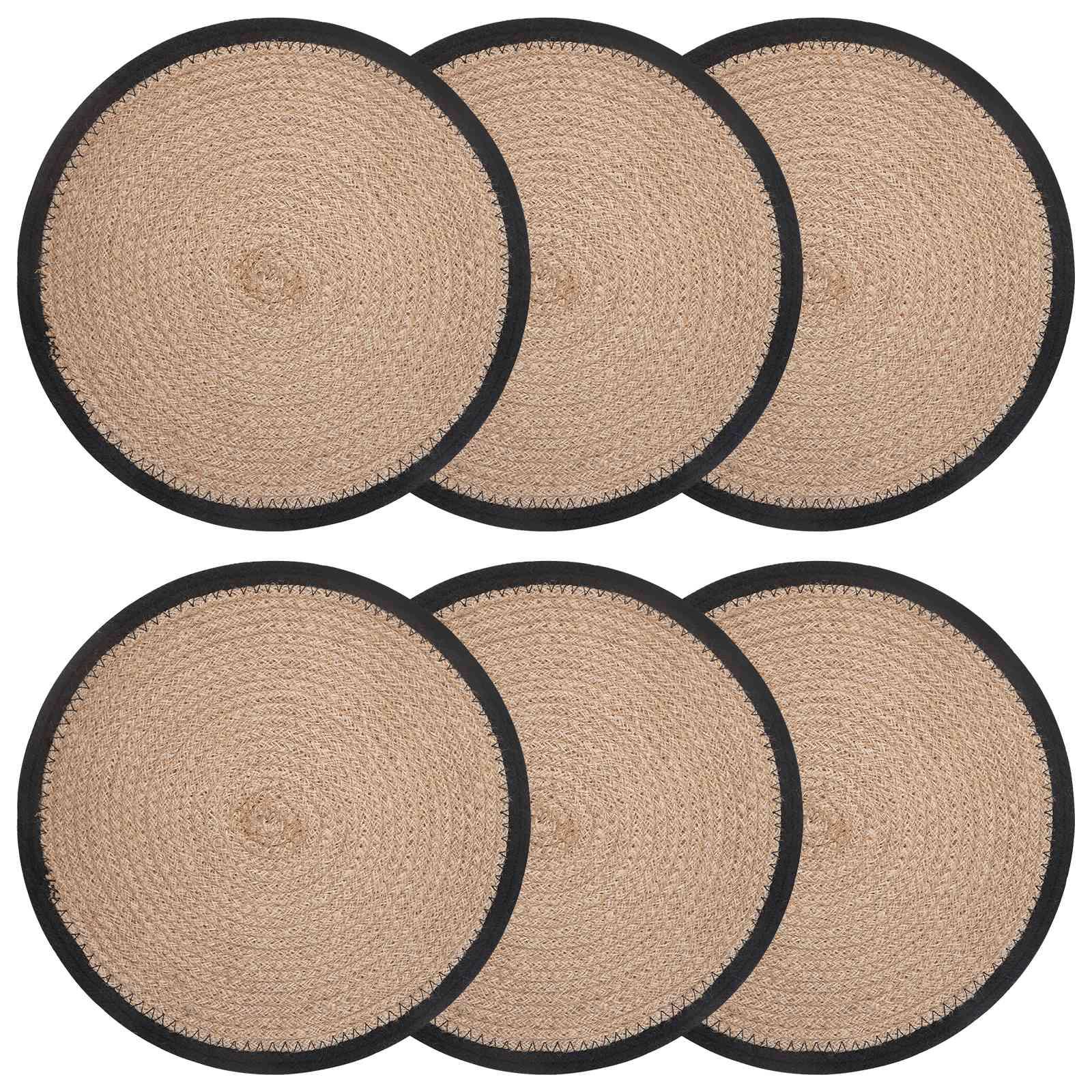 Jute dækkeservietter 6 stk naturfarvet og sort Ø 30 cm