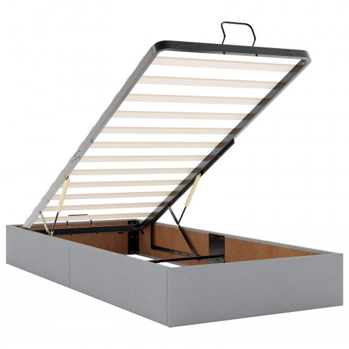Ottoman seng med opbevaring og madras 90 x 200 cm - lysegrå stof