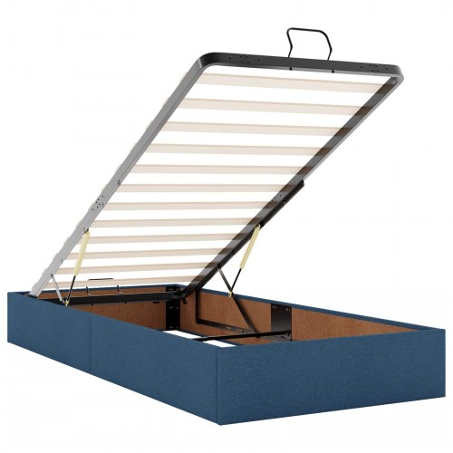 Ottoman seng med opbevaring og madras 90 x 190 cm blå stof