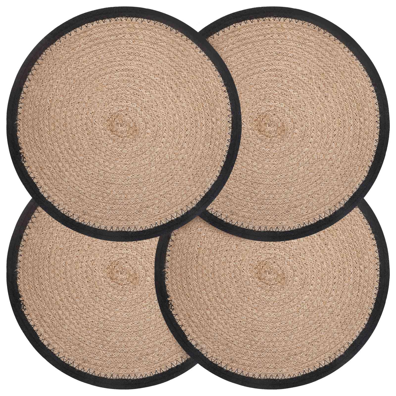 Jute dækkeservietter 4 stk naturfarvet og sort Ø 30 cm