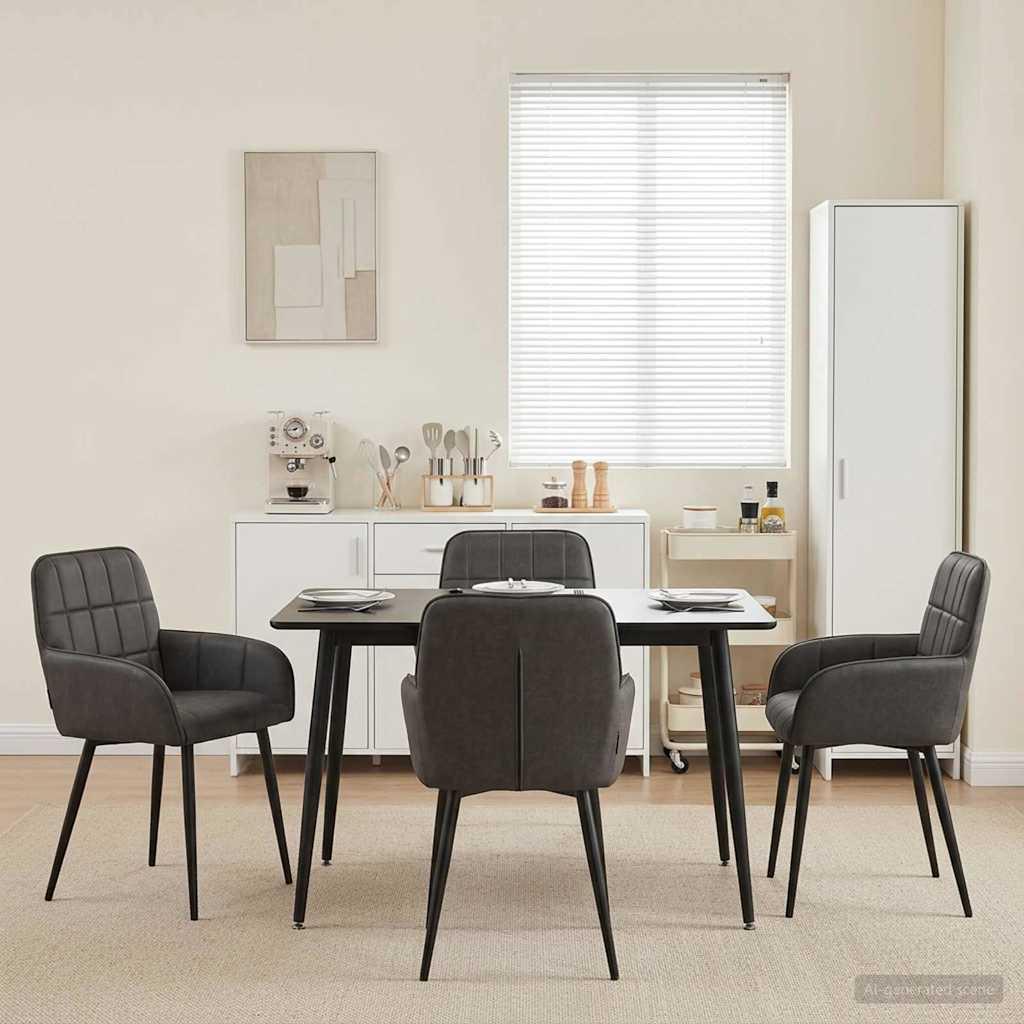 Spisestole 4 stk i kunstlæder med armlæn - sort 57 x 50 x 85 cm