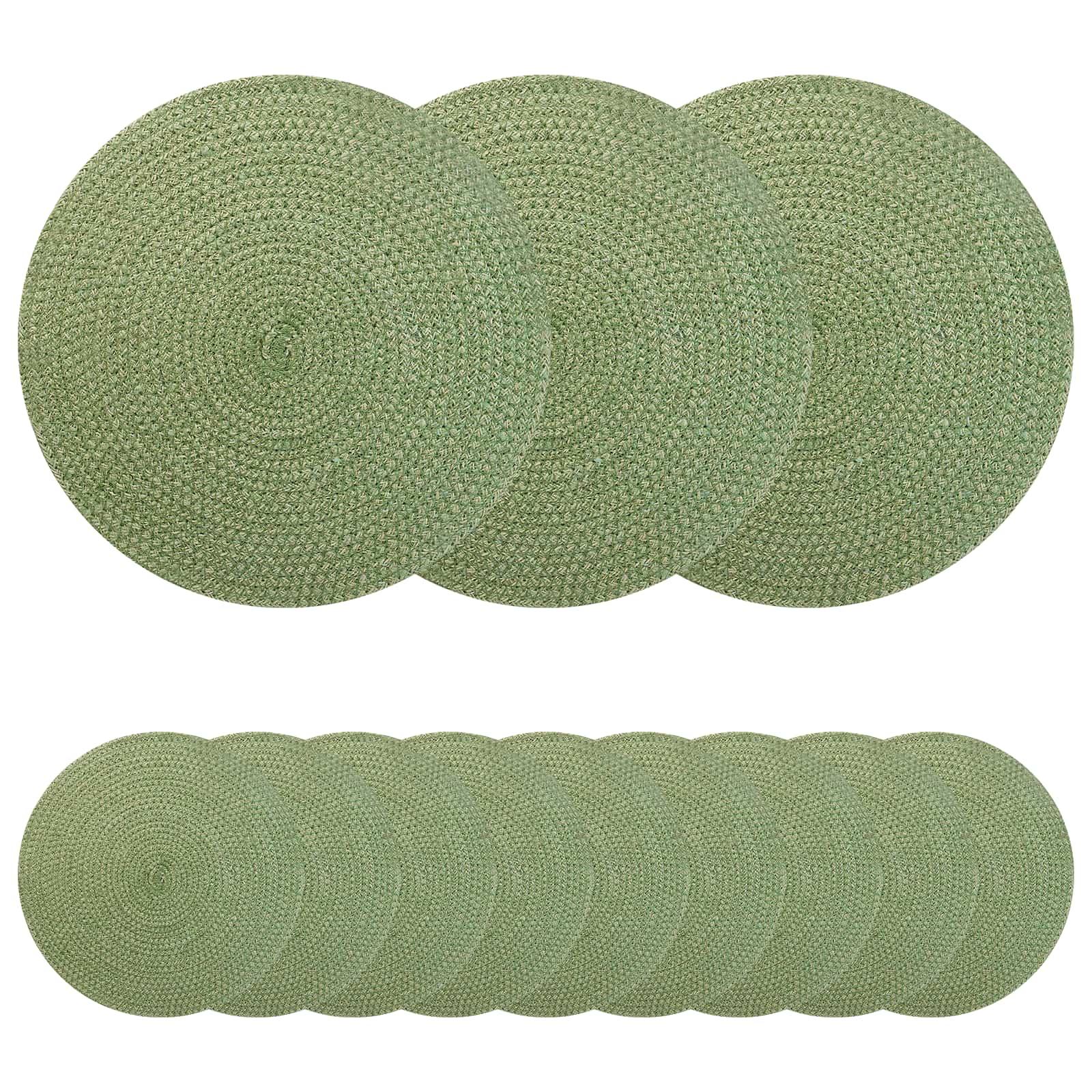 Jute dækkeservietter 12 stk olivengrøn Ø 30 cm i 100% Tossa jute