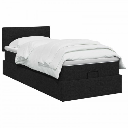 Ottoman seng med opbevaring inkl. madras og hovedgærde 90 x 190 cm sort stof