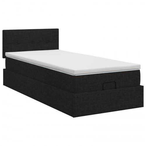 Ottoman seng med opbevaring inkl. madras og hovedgærde 90 x 190 cm sort stof