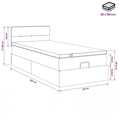 Ottoman seng med opbevaring inkl. madras og hovedgærde 90 x 190 cm sort stof