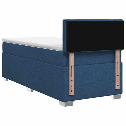 Boxmadras med topmadras og hovedgærde 100 x 200 cm - blå stofseng