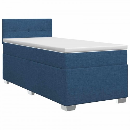 Boxspring seng med madras, topmadras og hovedgærde 90 x 200 cm - blå stof